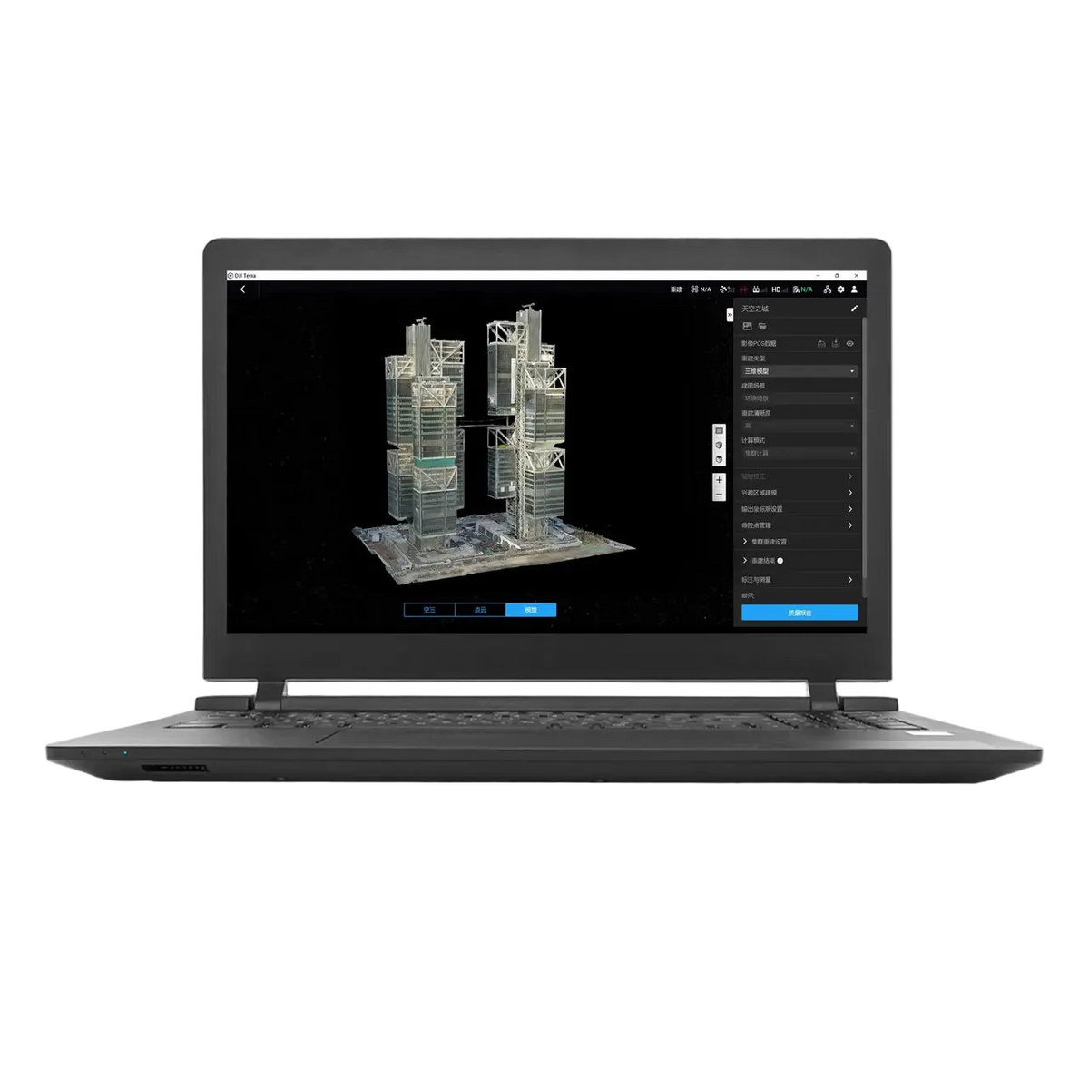 DJI Terra Softwareansicht mit 3D-Modell und Vermessungsdaten