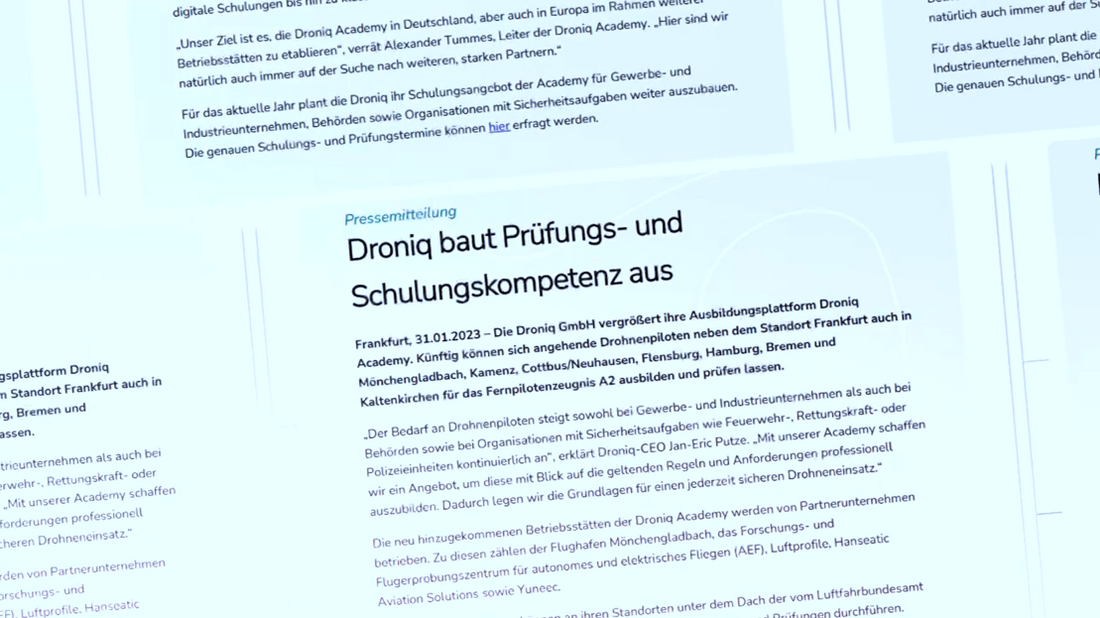 Presse // Droniq baut Prüfungs- und  Schulungskompetenz aus
