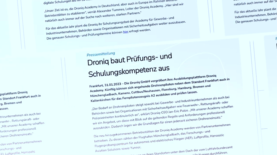 Presse // Droniq baut Prüfungs- und  Schulungskompetenz aus