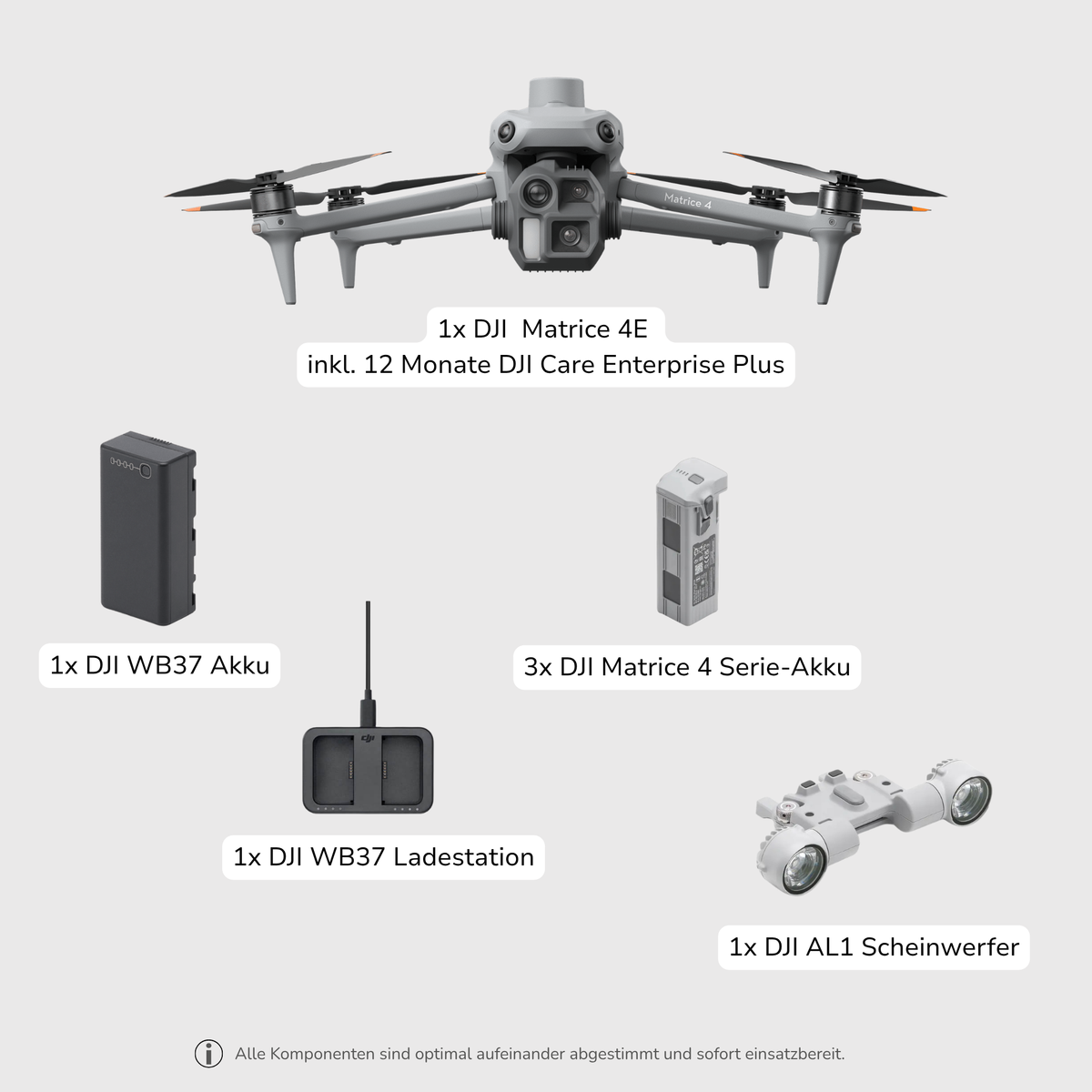 DJI Matrice 4E Pro-Bundle mit Drohne, Akkus und AL1 Scheinwerfer