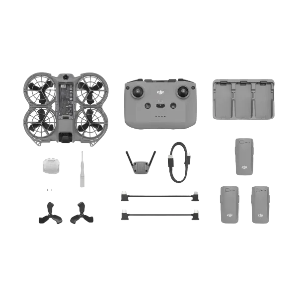 Lieferumfang der DJI Neo 2 Motion Fly More Combo mit Zubehör und Flugausrüstung