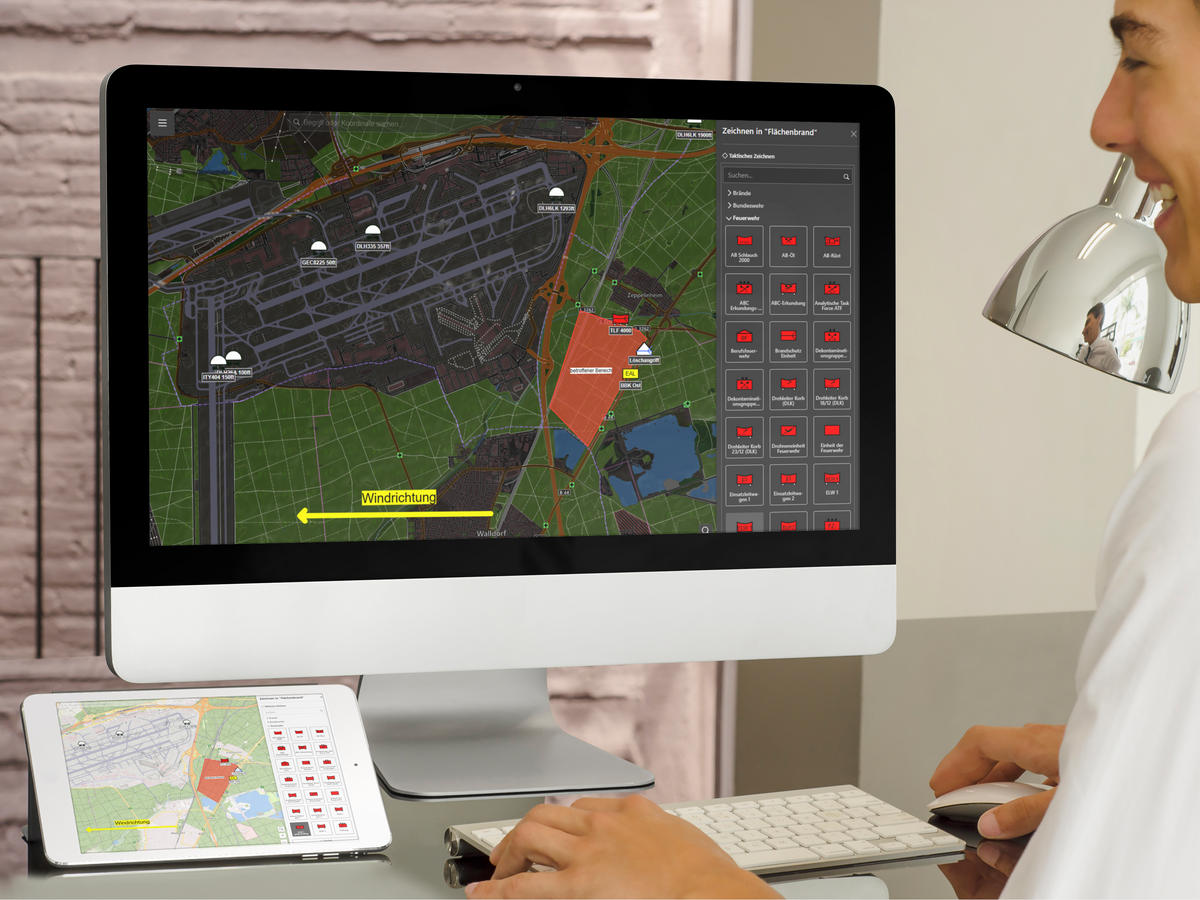 EDP Luftlage Softwareoberfläche mit digitalem Lagebild des Luftraums