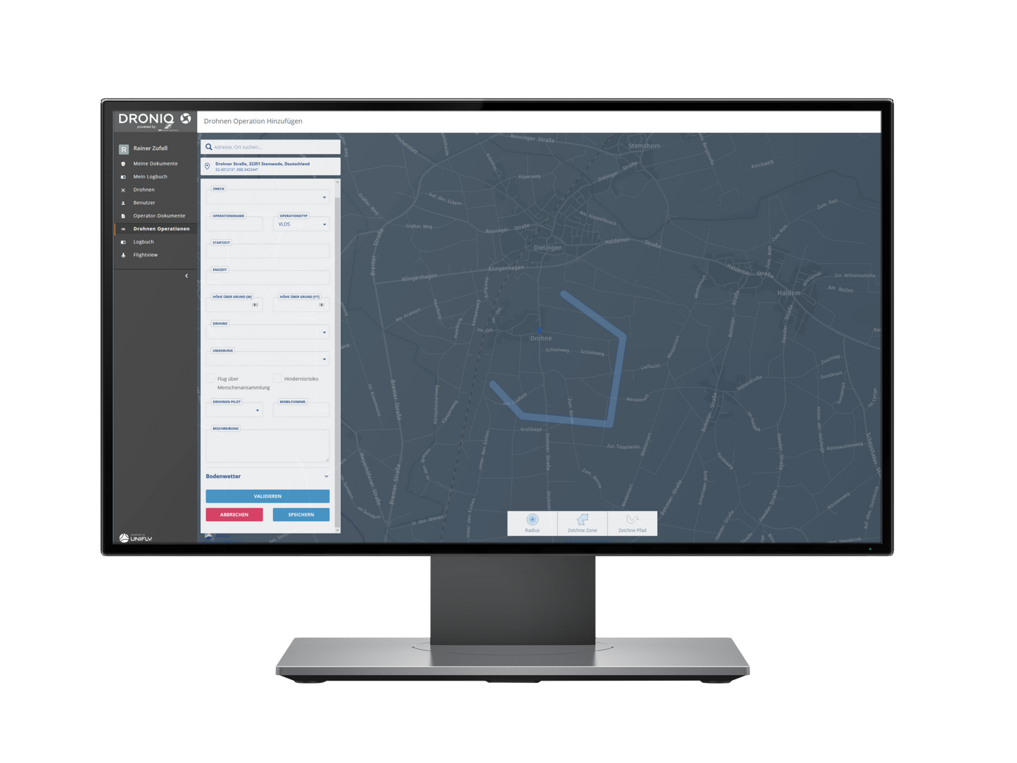 UTMpro: Mit dem UAS Traffic Management System (UTM) von Droniq lassen sich UAS sicher und effizient in den Luftraum integrieren. Die Pro-Variante unterstützt kommerzielle Nutzer bei der Planung, Überwachung und Auswertung ihres Drohnenflugs innerhalb Deutschlands. Über das UTM lässt sich die gesamte Missionsanmeldung vornehmen, inklusive Registrierung, Dokumentenupload sowie Flugprüfung.